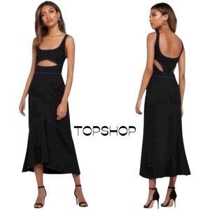 TOPSHOP Black Cut Out Midi Dress NWT Size 8